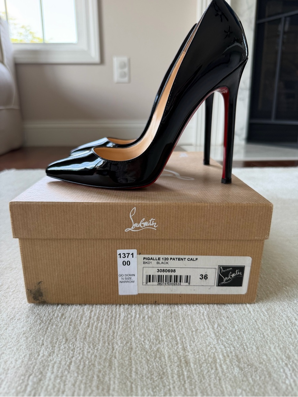 Christian Louboutin Black Patent Pointed-Toe Stiletto Pumps - Picture 2 of 5